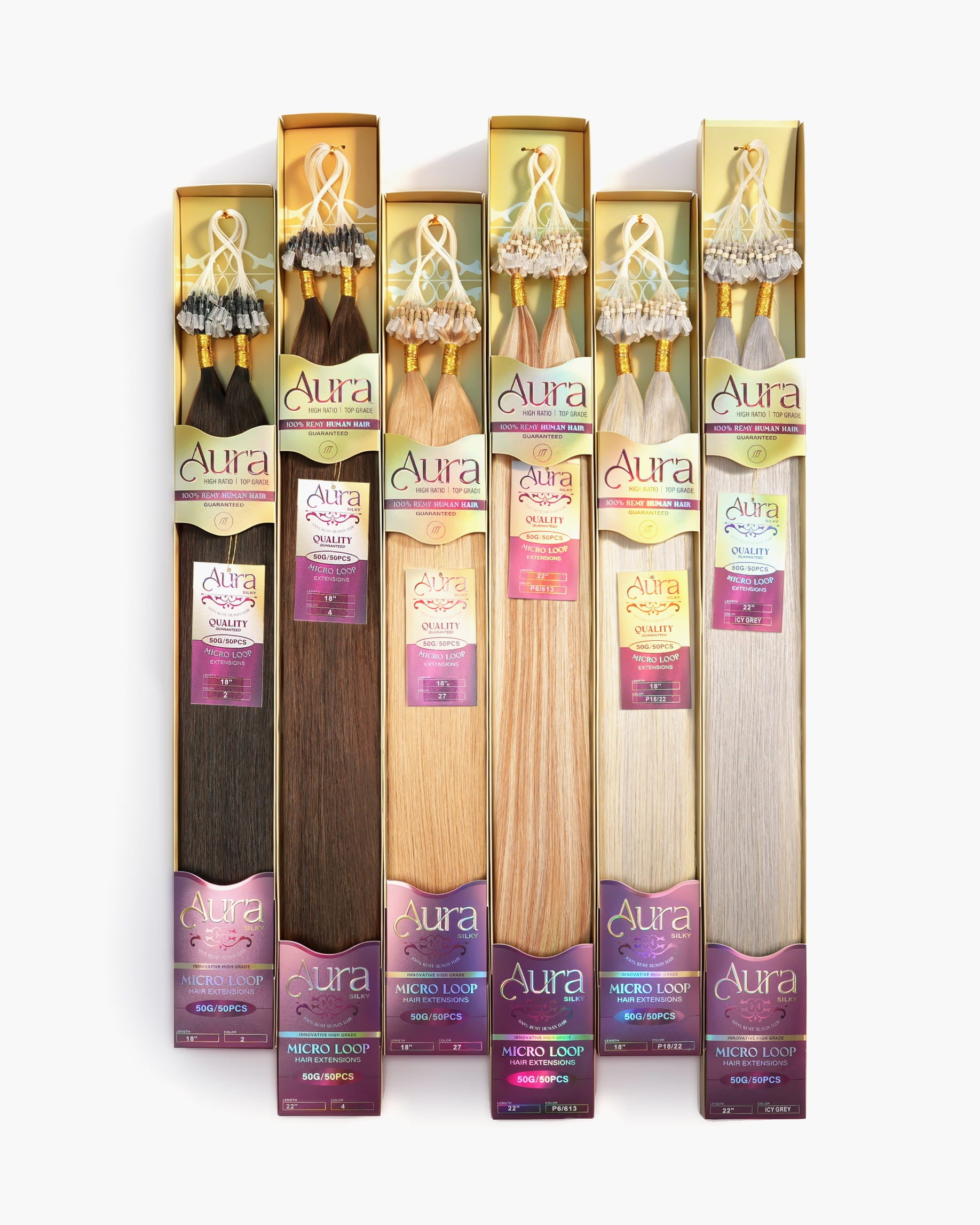 Aura Micro Loop hair extensions retail packaging