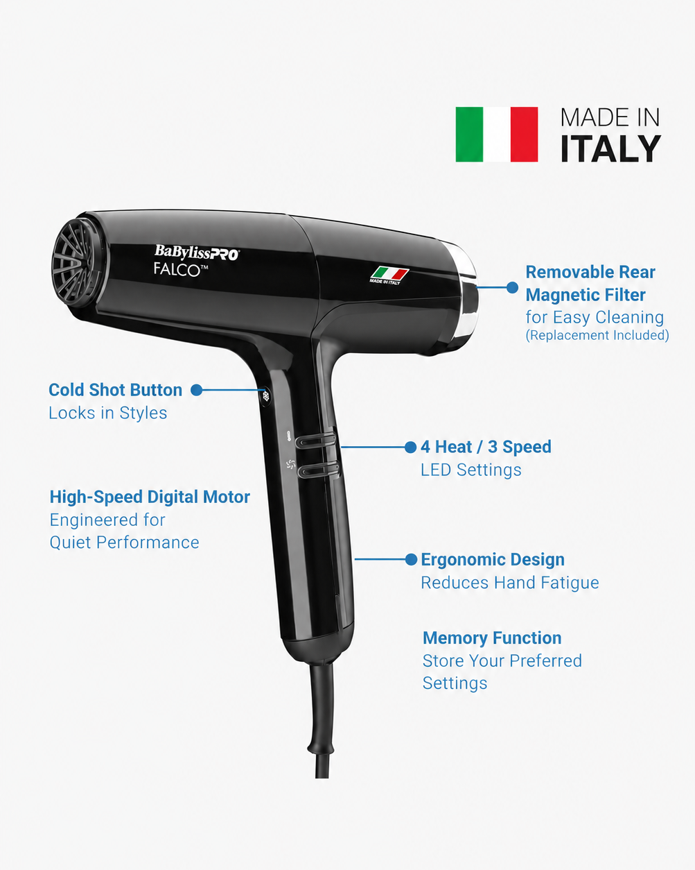 BaBylissPRO Falco Hair Dryer Infographic