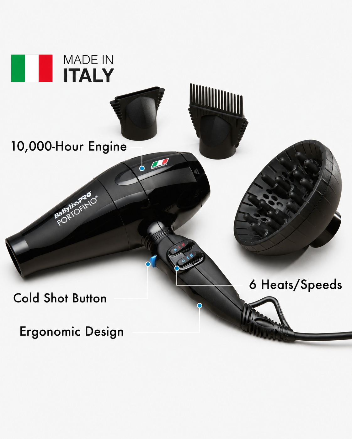 Babylisspro upgraded portofino blow dryer black accessories