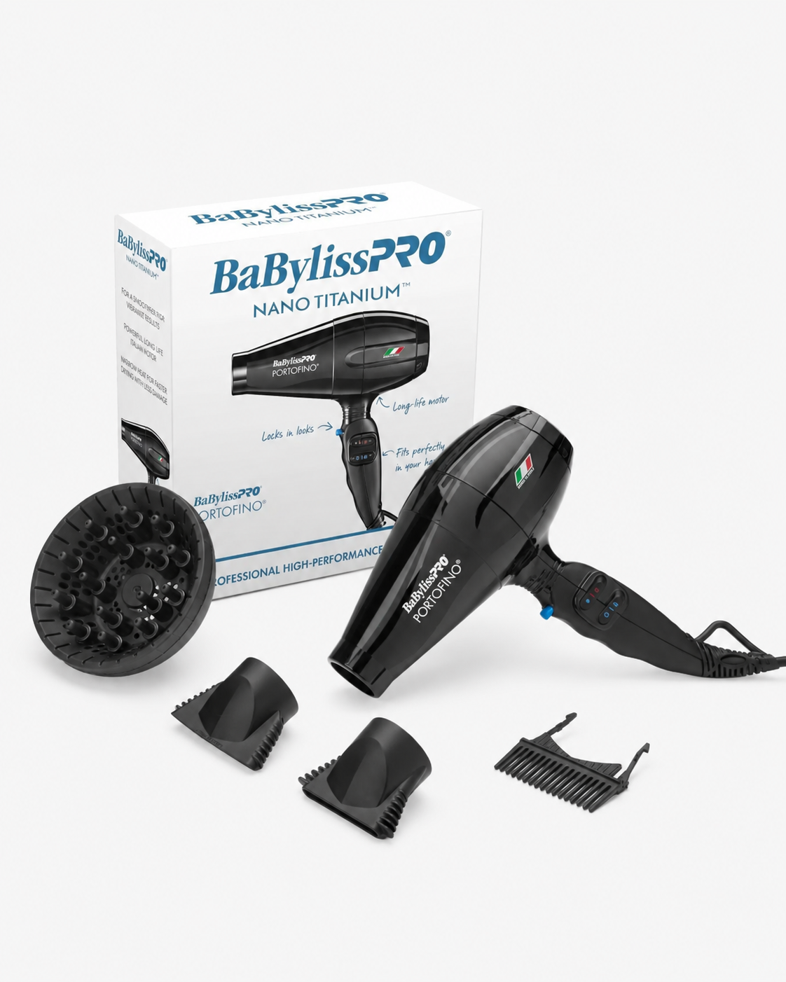 Babylisspro upgraded portofino blow dryer black Package with accessories