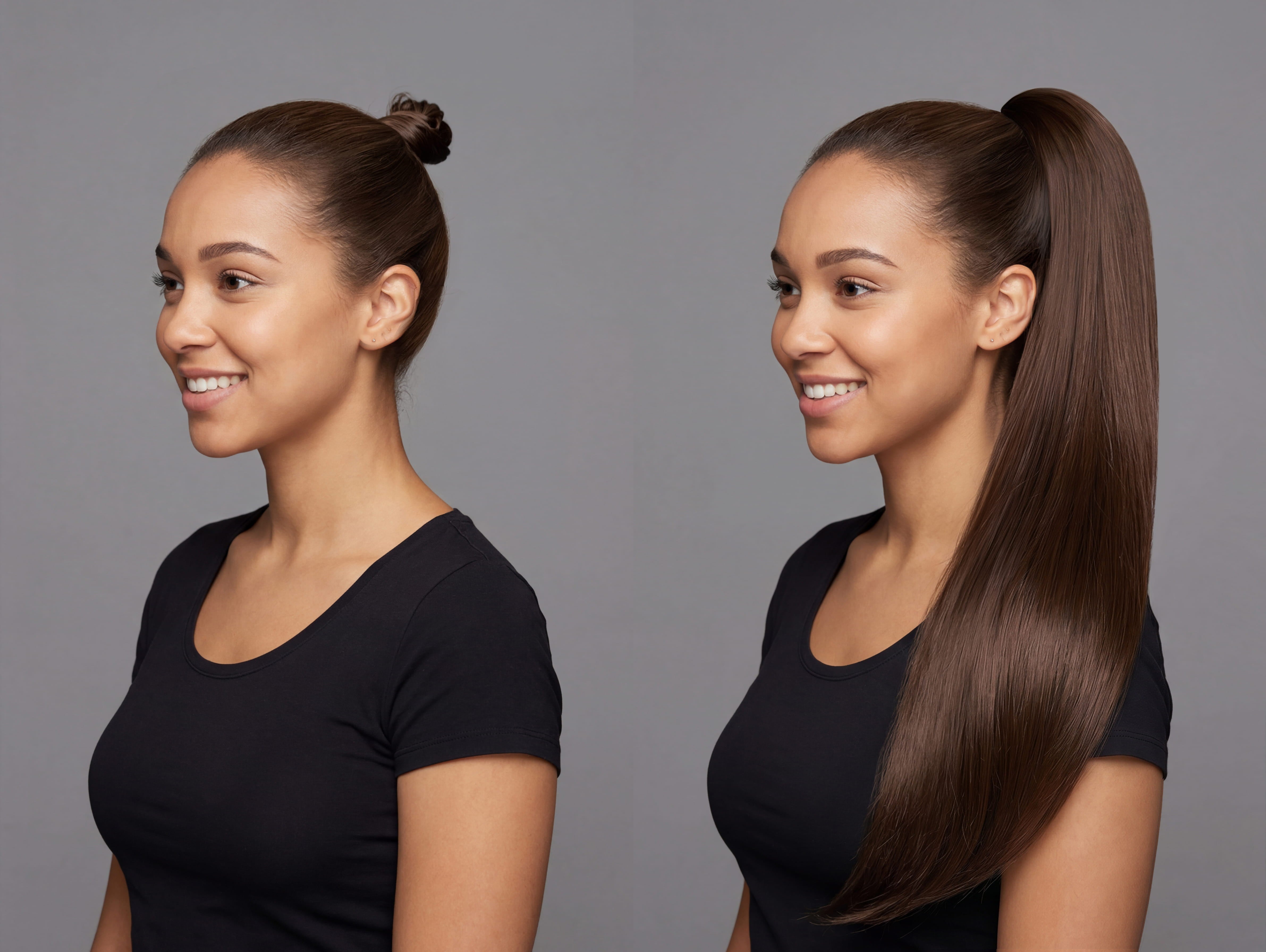 Morado_Hair_Premium Synthetic Ponytail Before After 1