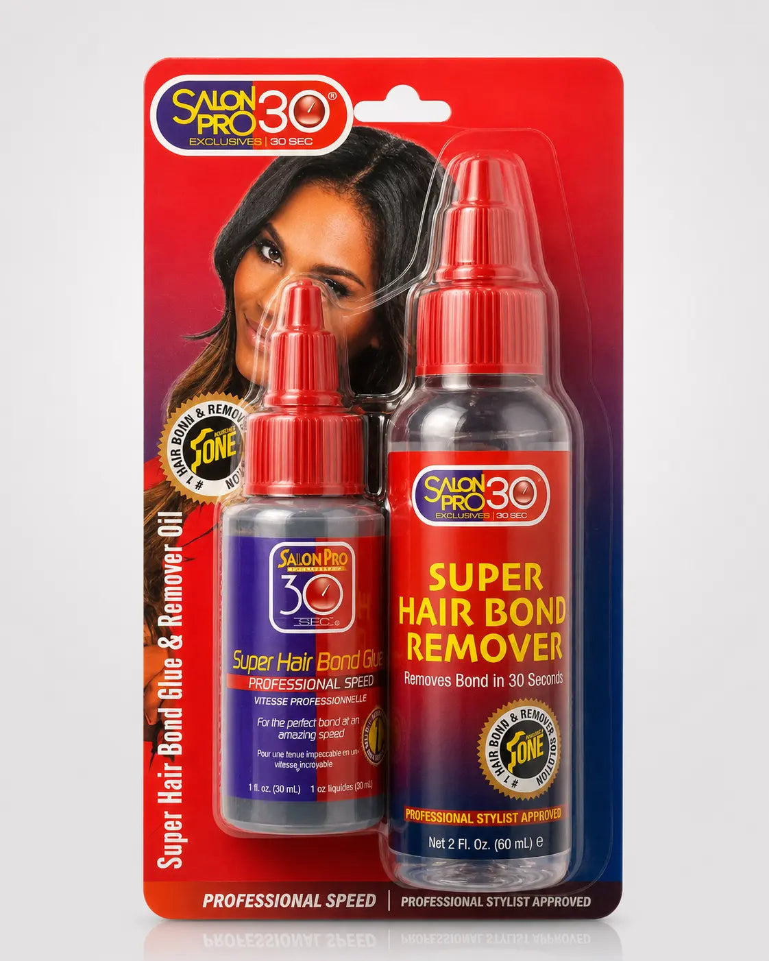 Salon Pro 30 Sec Super Hair Bond Glue 1oz & Remover Oil 2oz Blister Pack
