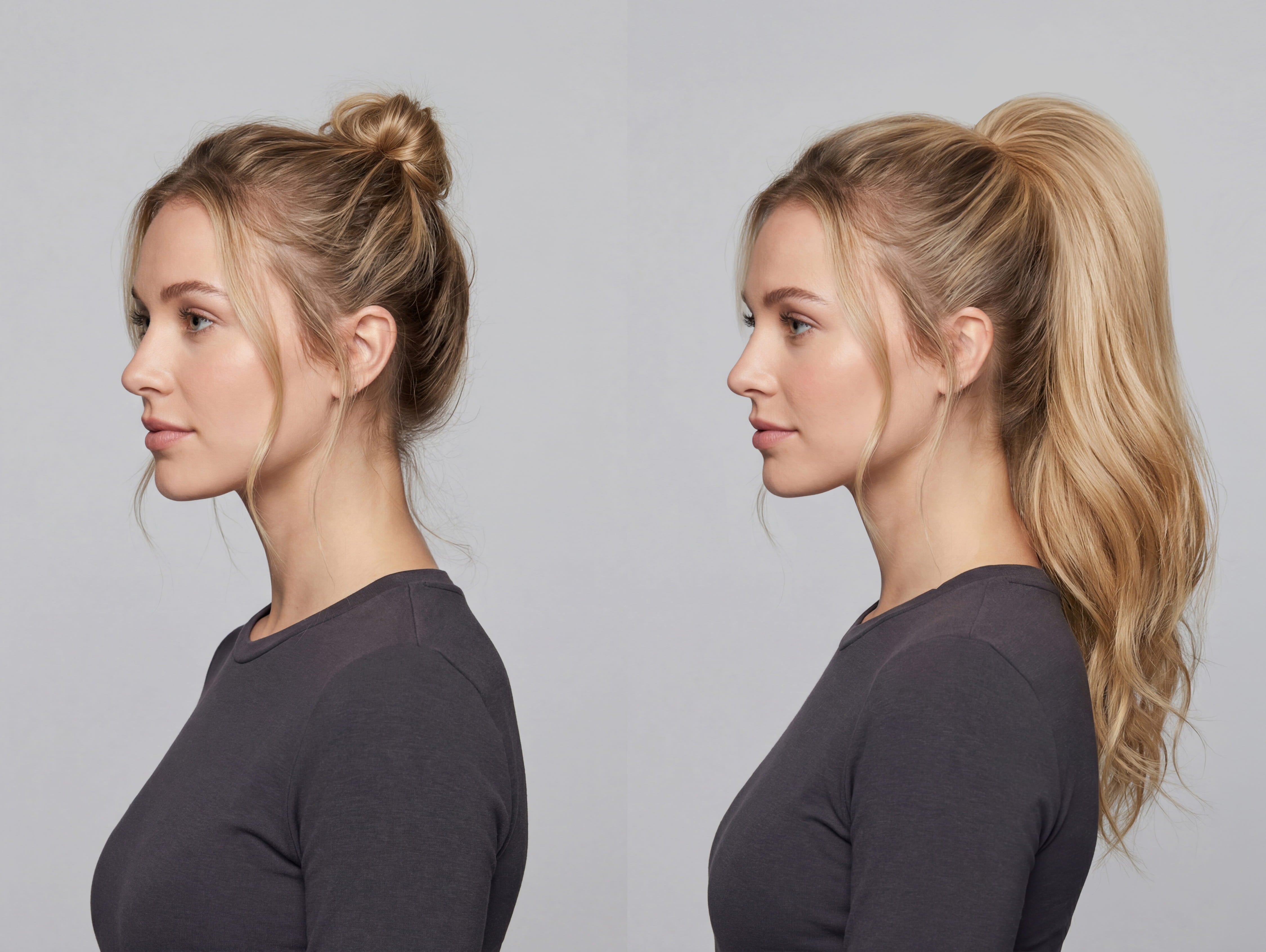 premium synthetic ponytail extension before_and_after_2