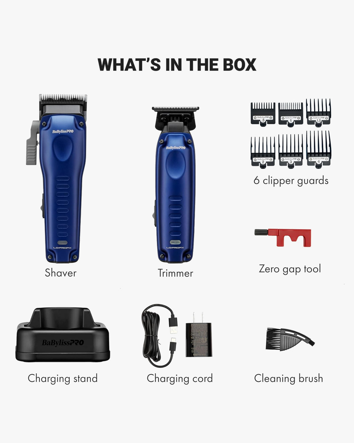 BaBylissPRO LO-PROFX Compact Series Clipper & Trimmer prepack box content