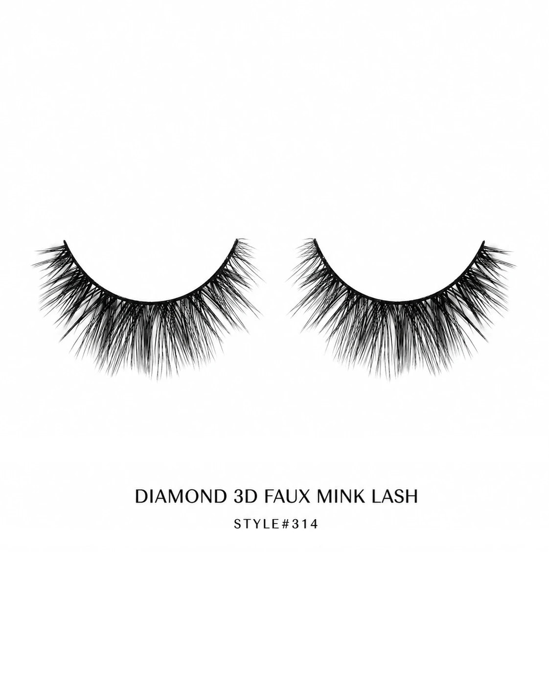 Pair of diamond 3D faux mink lashes on a white background with text indicating style number 314.