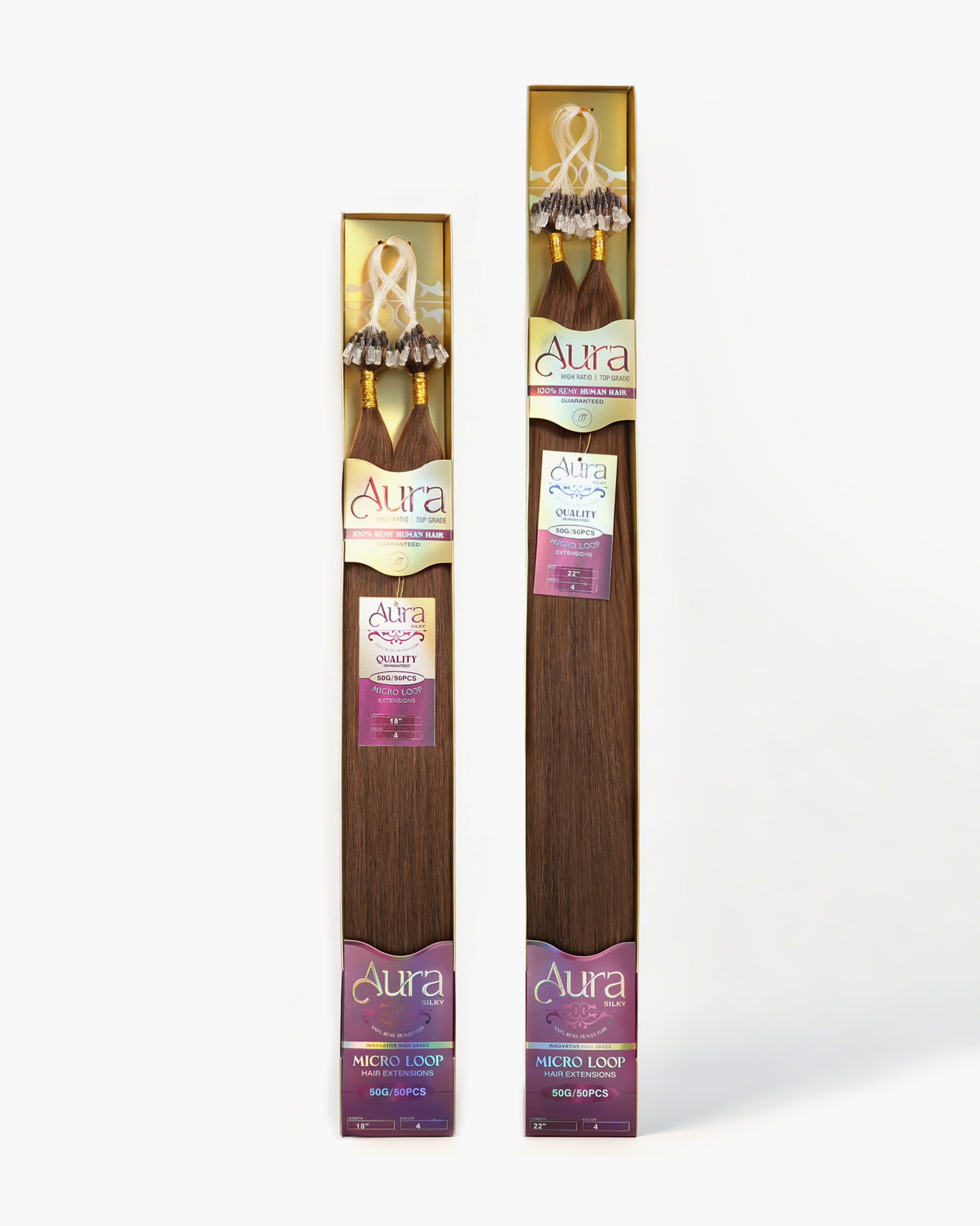 Aura Micro Loop hair extensions retail packaging, alternate view
