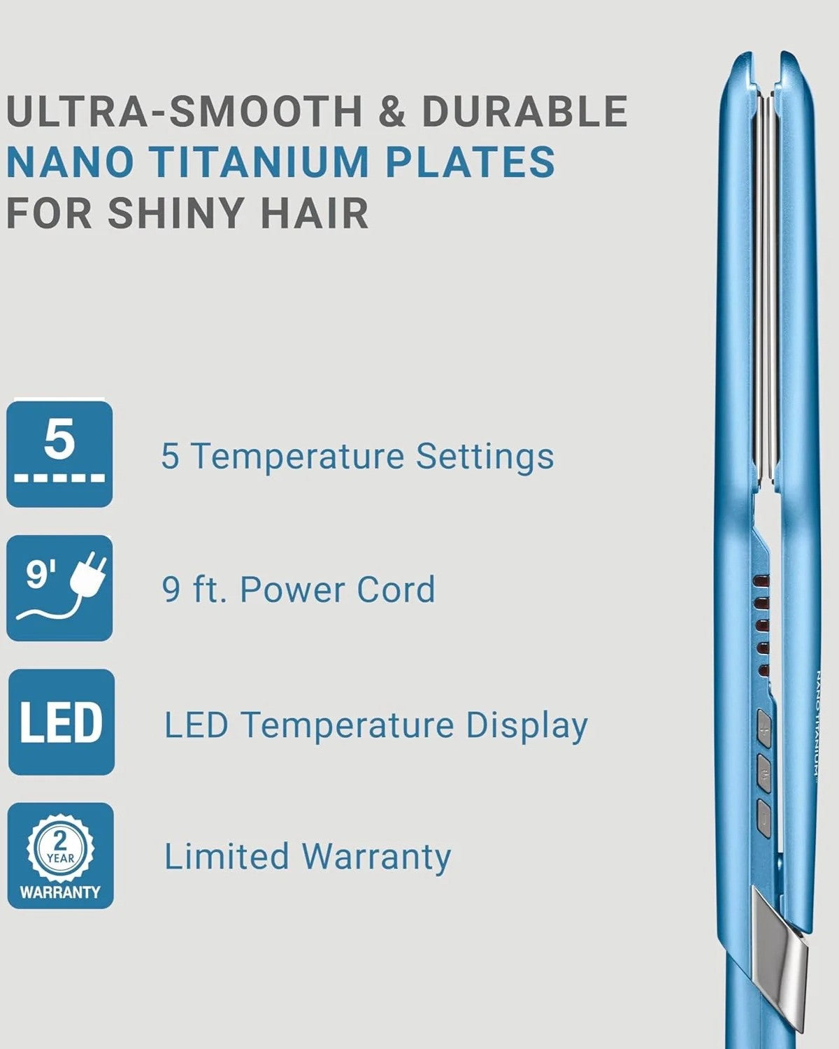 BaBylissPRO Nano Titanium 1.5 inch Ultra-Sleek Hair Straightener Adjustable Temperature Settings