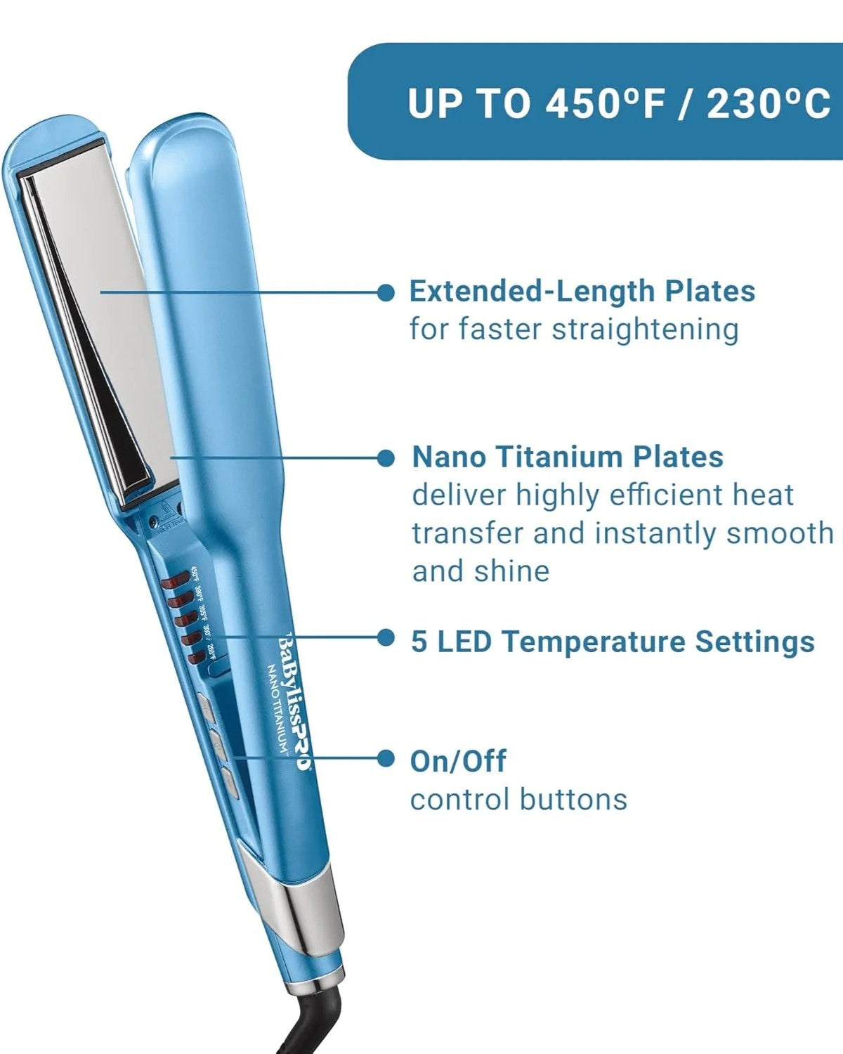 BaBylissPRO Nano Titanium 1.5 inch Ultra-Sleek Hair Straightener Specs