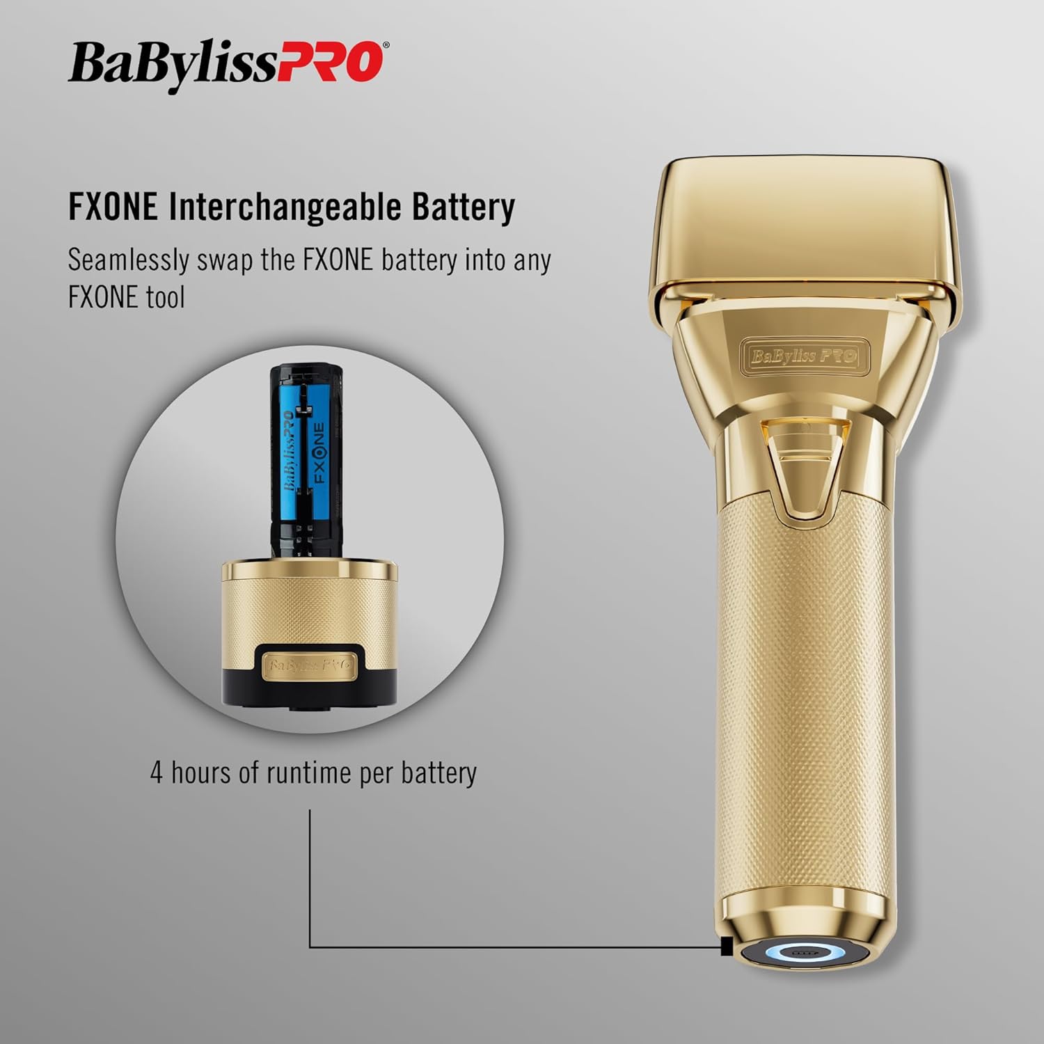 BaBylissPRO FXONE GOLDFX Double Foil Cordless Shaver – Professional Finishing Shaver with Interchangeable Battery