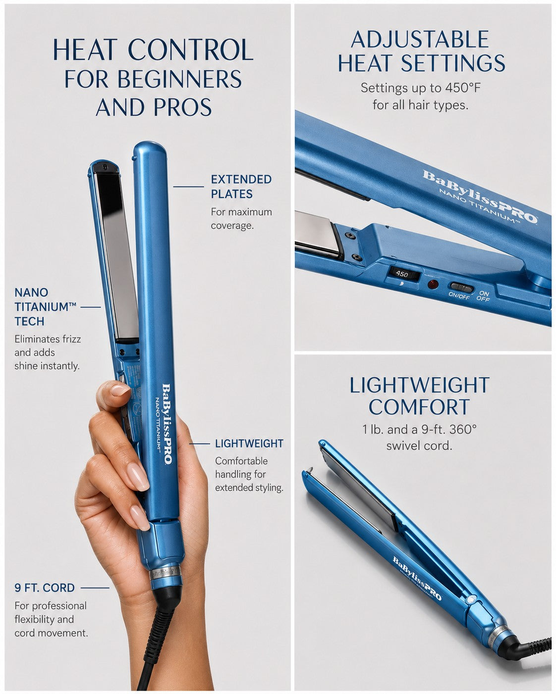BaBylissPRO Nano Titanium 1 inch Ultra-Thin Flat Iron SPECS