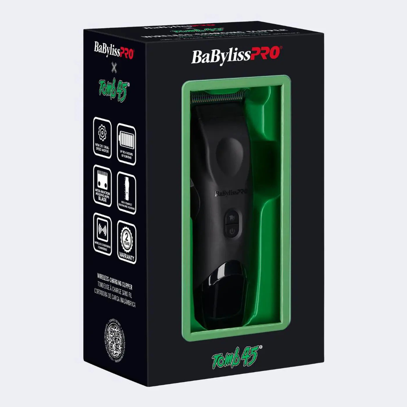 BaBylissPRO x Tomb45 Wireless-Charging Hair Clipper Pkg Side