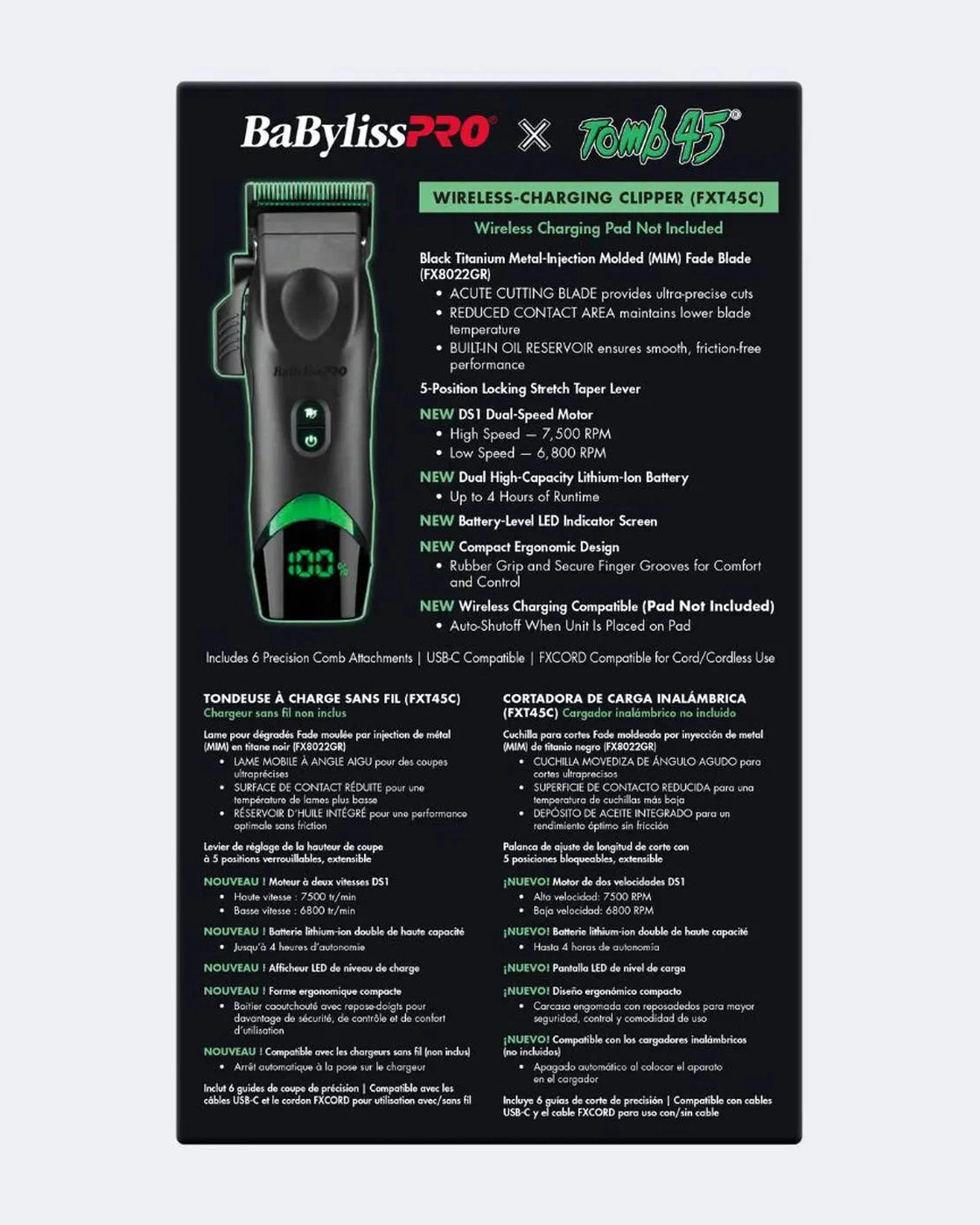 BaBylissPRO x Tomb45 Wireless-Charging Hair Clipper package back