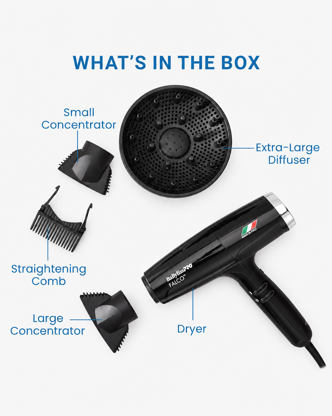 BaBylissPRO Falco Hair Dryer what is in the box