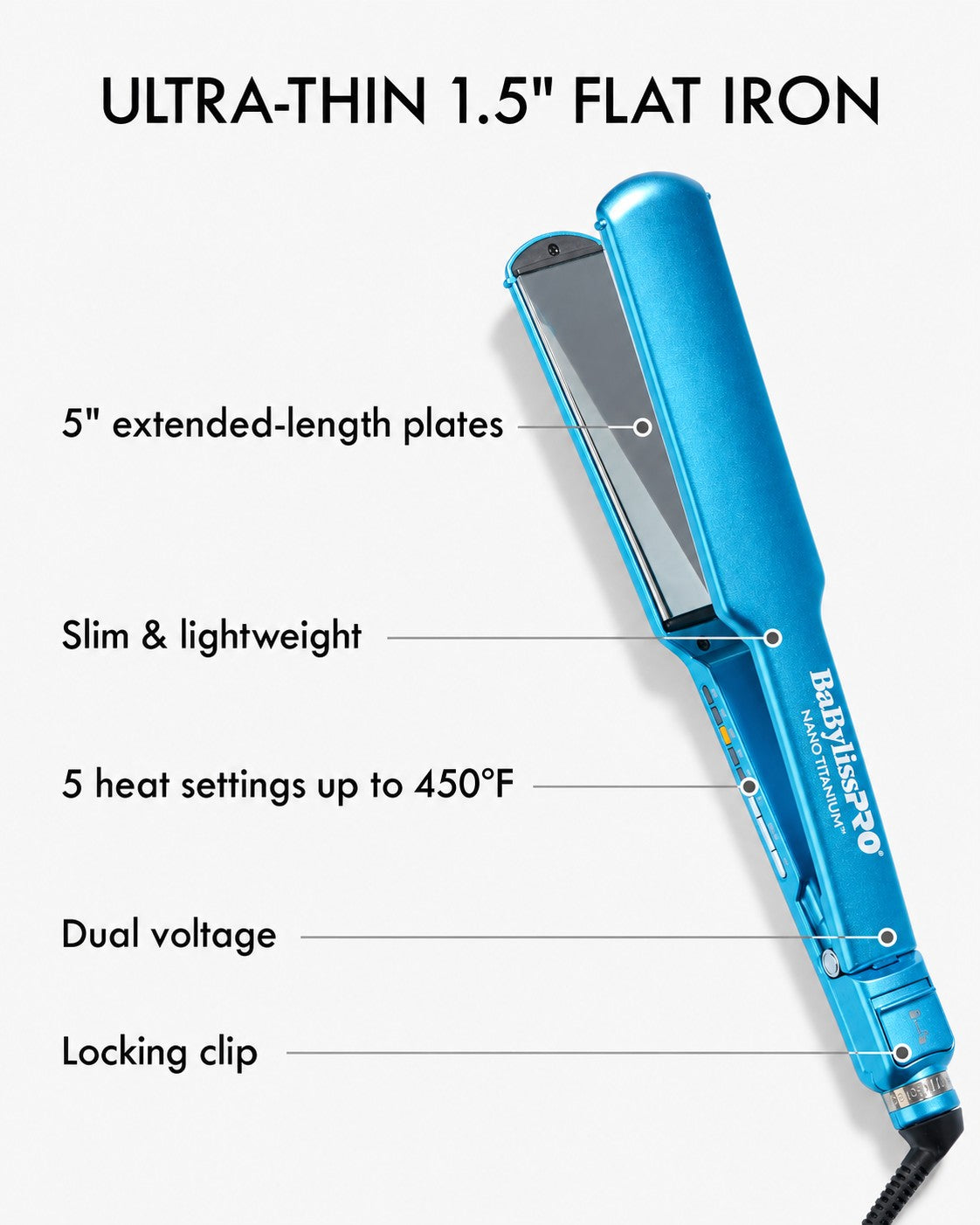 BabylissPRO Ultra-Thin 1.5" flat iron infographic