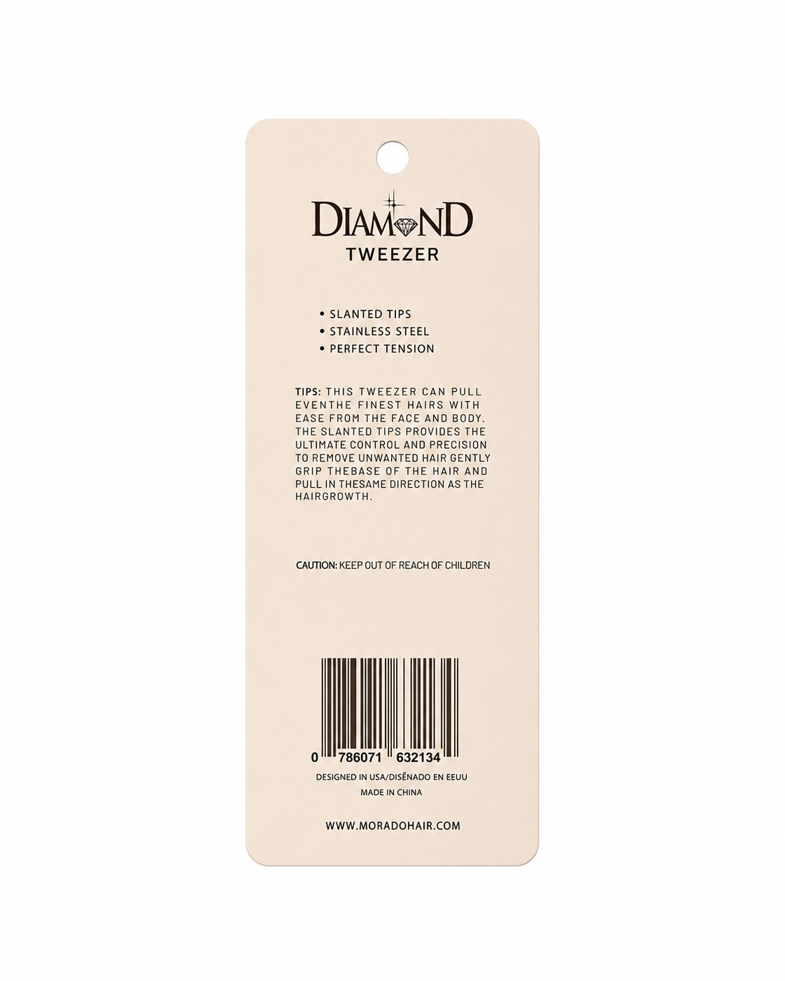 Professional slanted tweezer packaged for retail sale