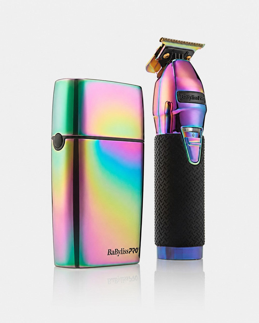 Iridescent hair trimmer and double foil shave combo from babylisspro