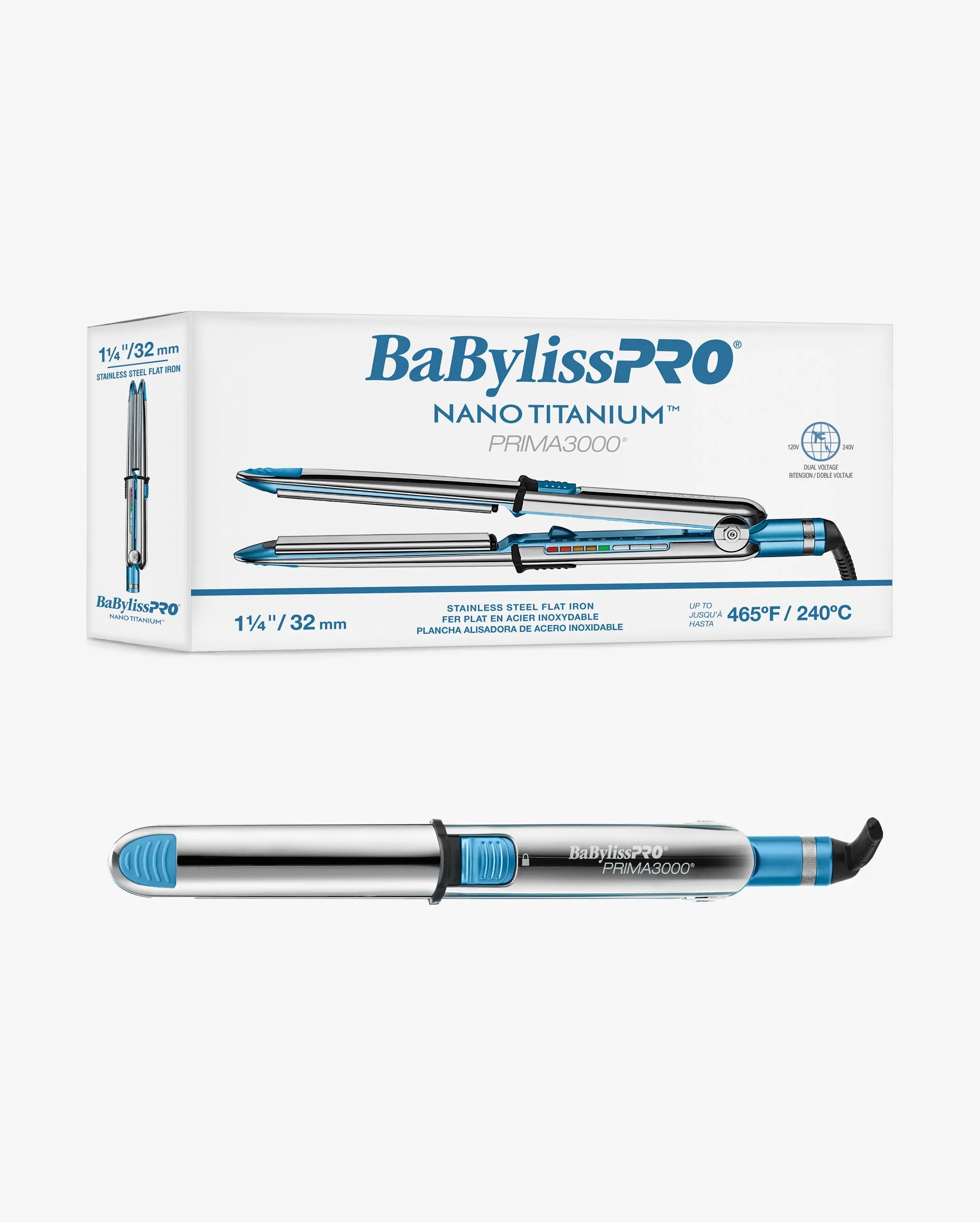 BaBylissPRO Nano Titanium Prima3000 1.25" Ionic Styling Iron – 3-in-1 Professional Flat Iron