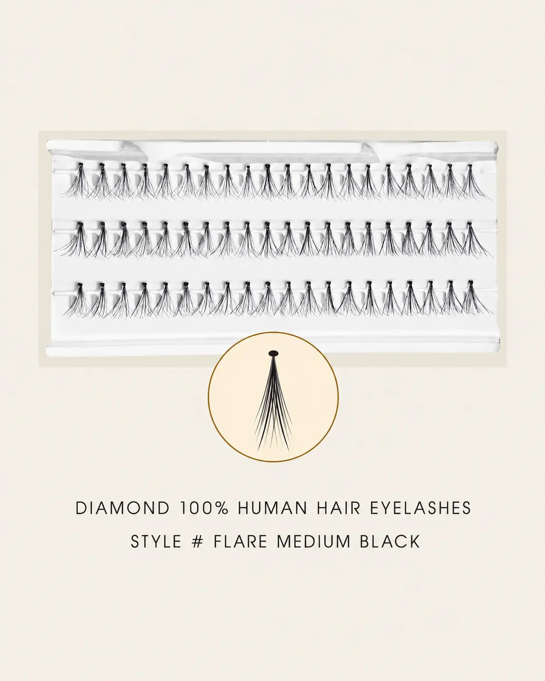 Diamond 100% Human Hair Eyelashes Style Flare Medium Black – Handmade, Natural Look, Soft Bands, Reusable Lashes