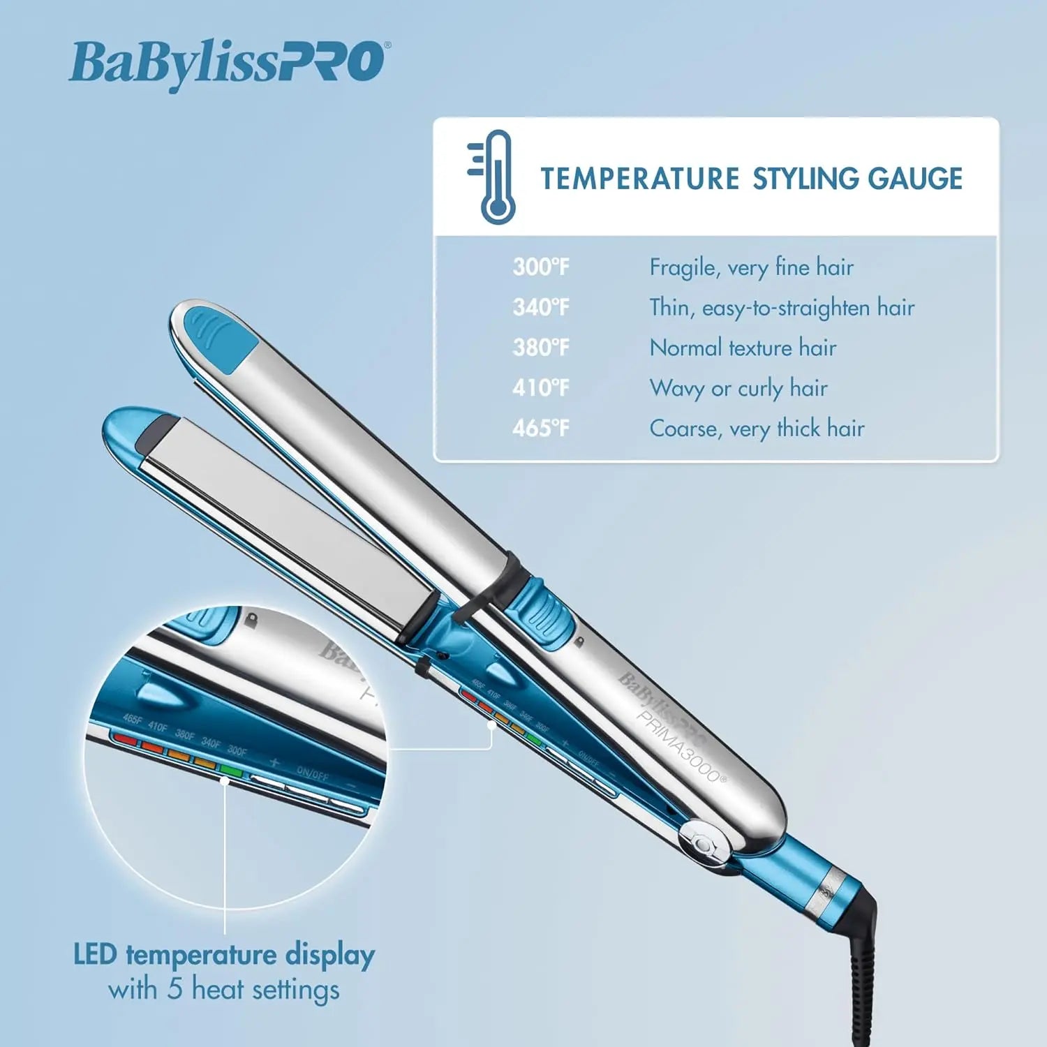 BaBylissPRO hair straightener with temperature gauge and LED display 